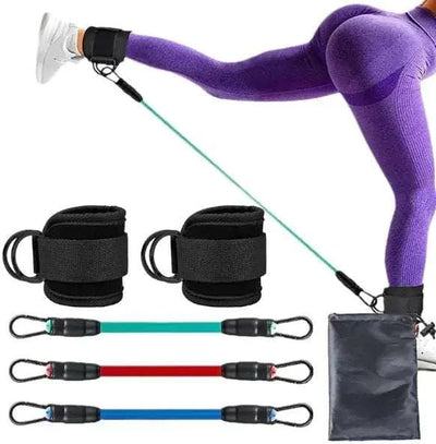 Ankle Strap Resistance Bands set for fitness, featuring adjustable straps and varying resistance levels for strength training.