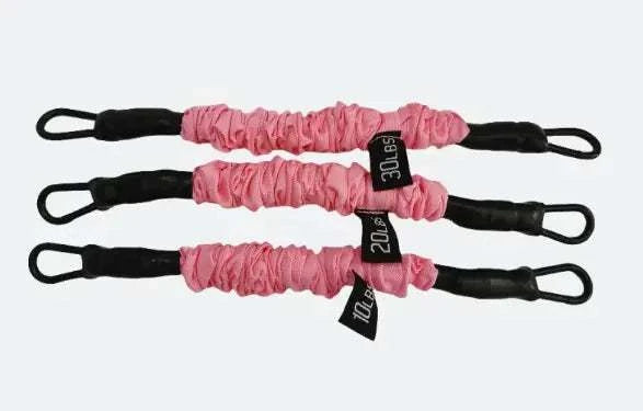 Ankle strap resistance bands for fitness in pink with adjustable intensity.