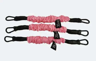 Ankle strap resistance bands for fitness in pink with adjustable intensity.