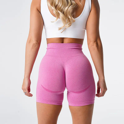 Women's Yoga Shorts in Catharanthus Roseus, fitness apparel for comfort and flexibility.