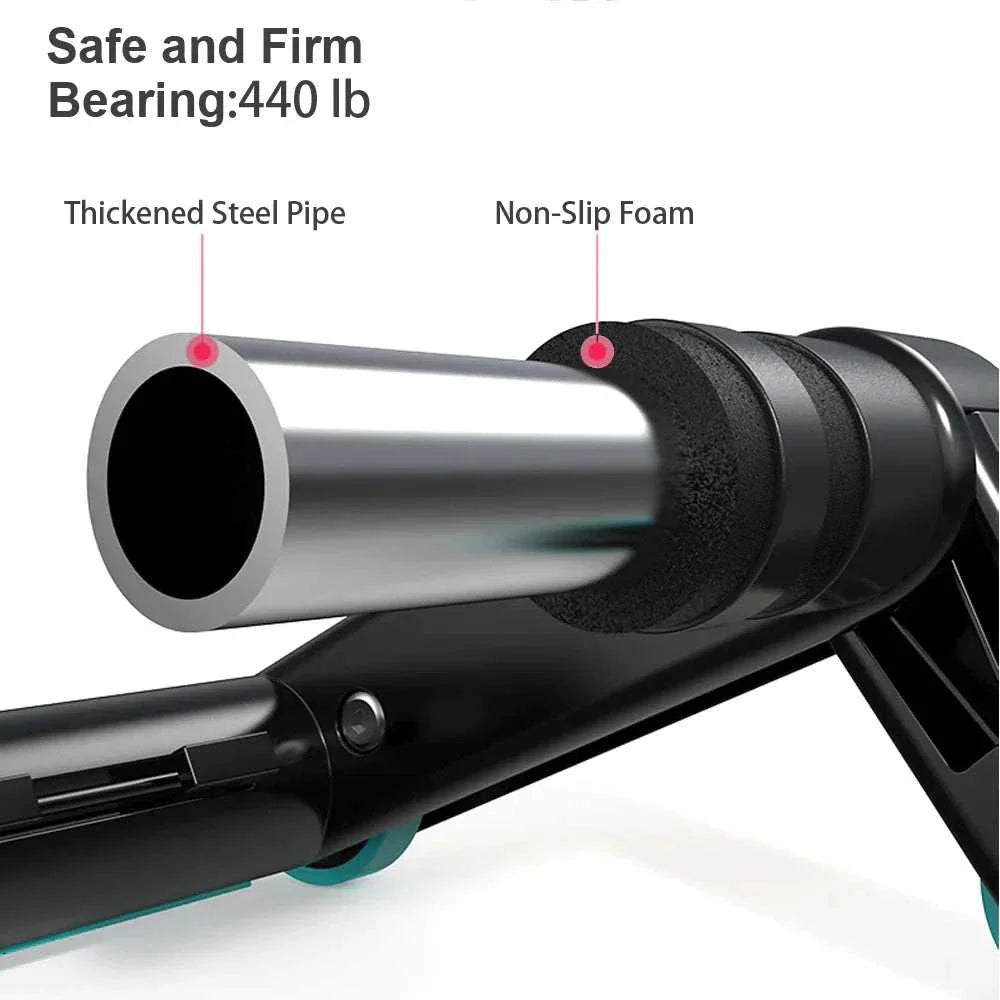 Men’s Ab Roller with durable steel pipe and non-slip foam grip, supporting up to 440 lbs for effective core workouts.