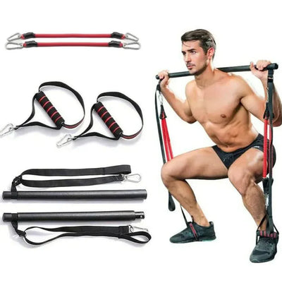 Portable Pilates bar kit with resistance bands for full-body workouts.