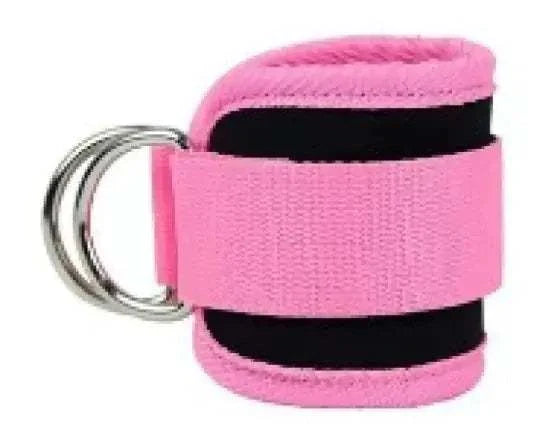 Pink ankle strap resistance band for fitness workouts.
