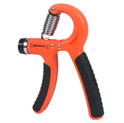 Compact orange silicone FlexiGrip Finger Trainer with adjustable loops for finger strength and dexterity improvement.