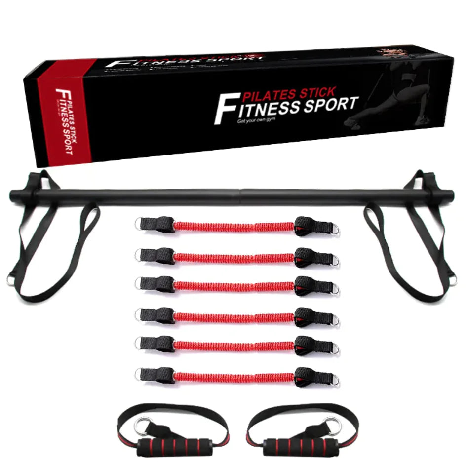 Portable Pilates bar kit with resistance bands for full-body workouts.