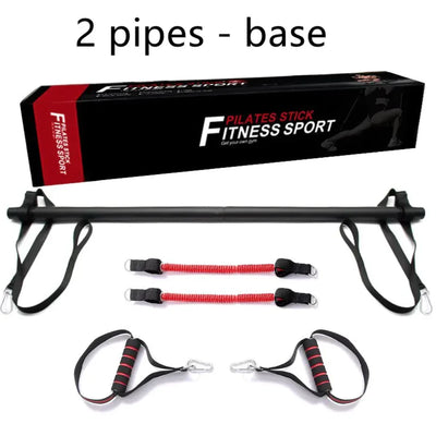 Pilates bar kit with resistance bands for versatile home workouts, featuring adjustable bands, metal and foam construction, and a portable design for improving strength and flexibility.