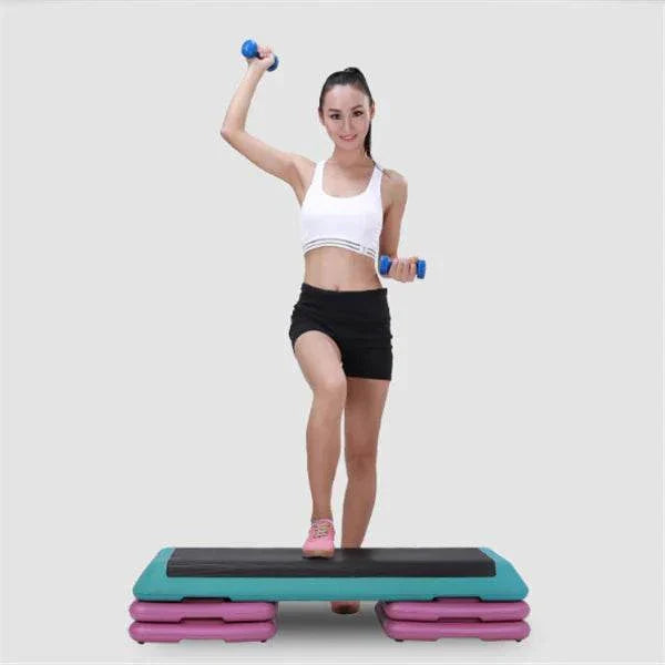 Fitness step board for aerobics and exercise with robust construction, suitable for various workouts, available in vibrant colors.