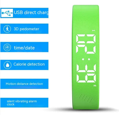Sport Smart Watch in grass green with digital display, USB charge, 3D pedometer, and calorie detection features.