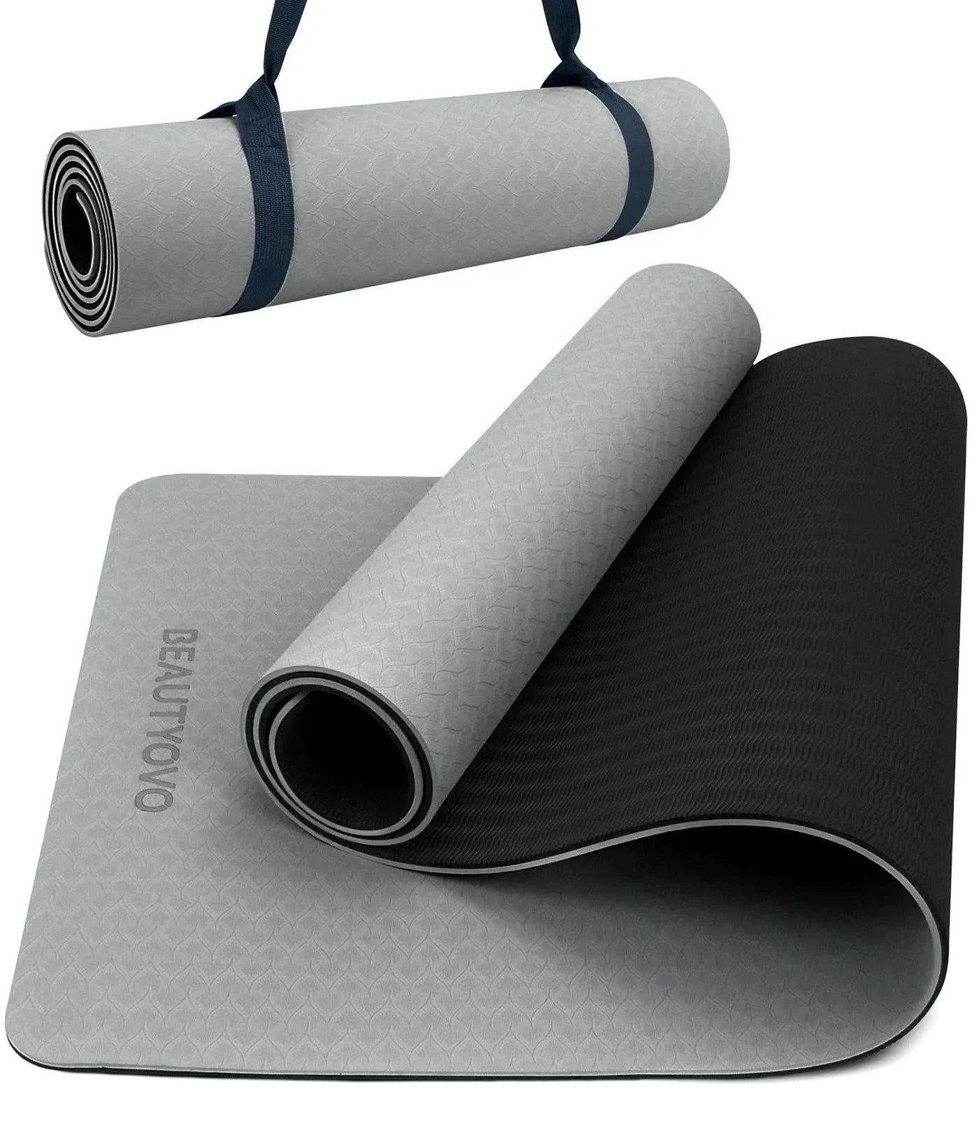 Yoga mat with strap, extra thick TPE, non-slip, eco-friendly, for yoga, Pilates, floor exercises.