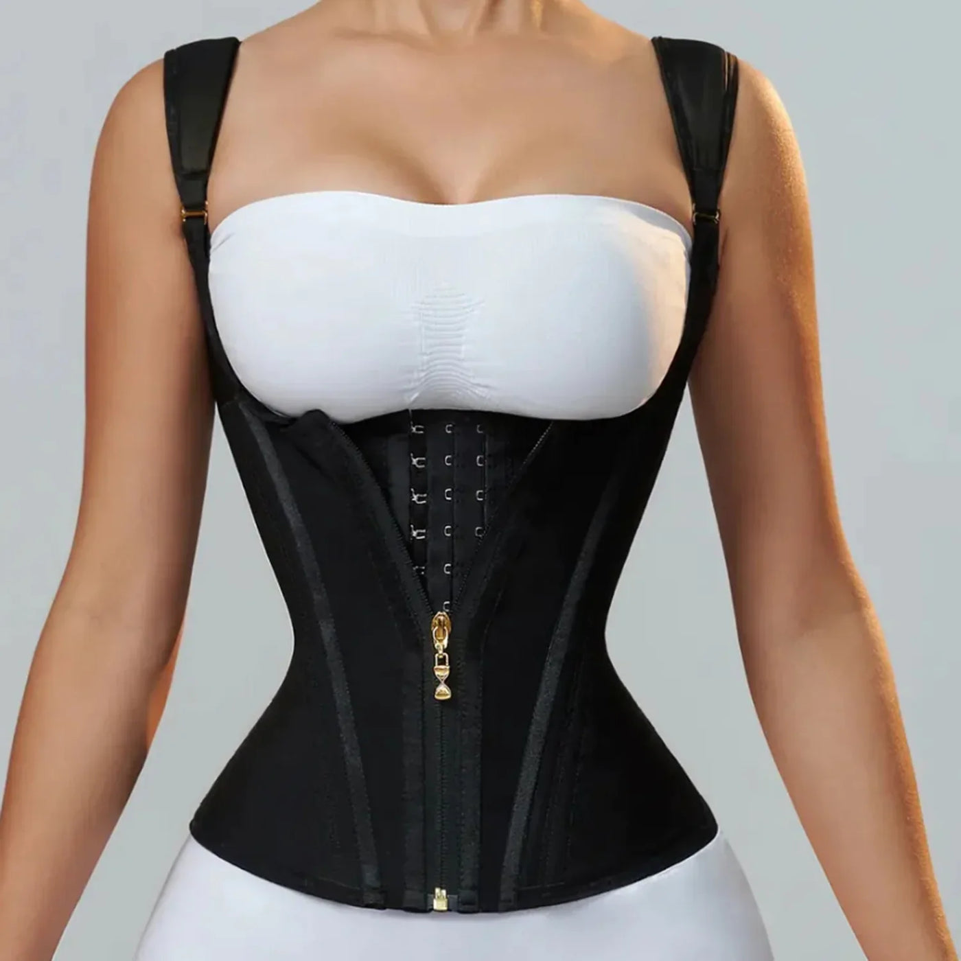 Girdle waist trainer providing firm support and shaping, wire-free for comfort and mobility.
