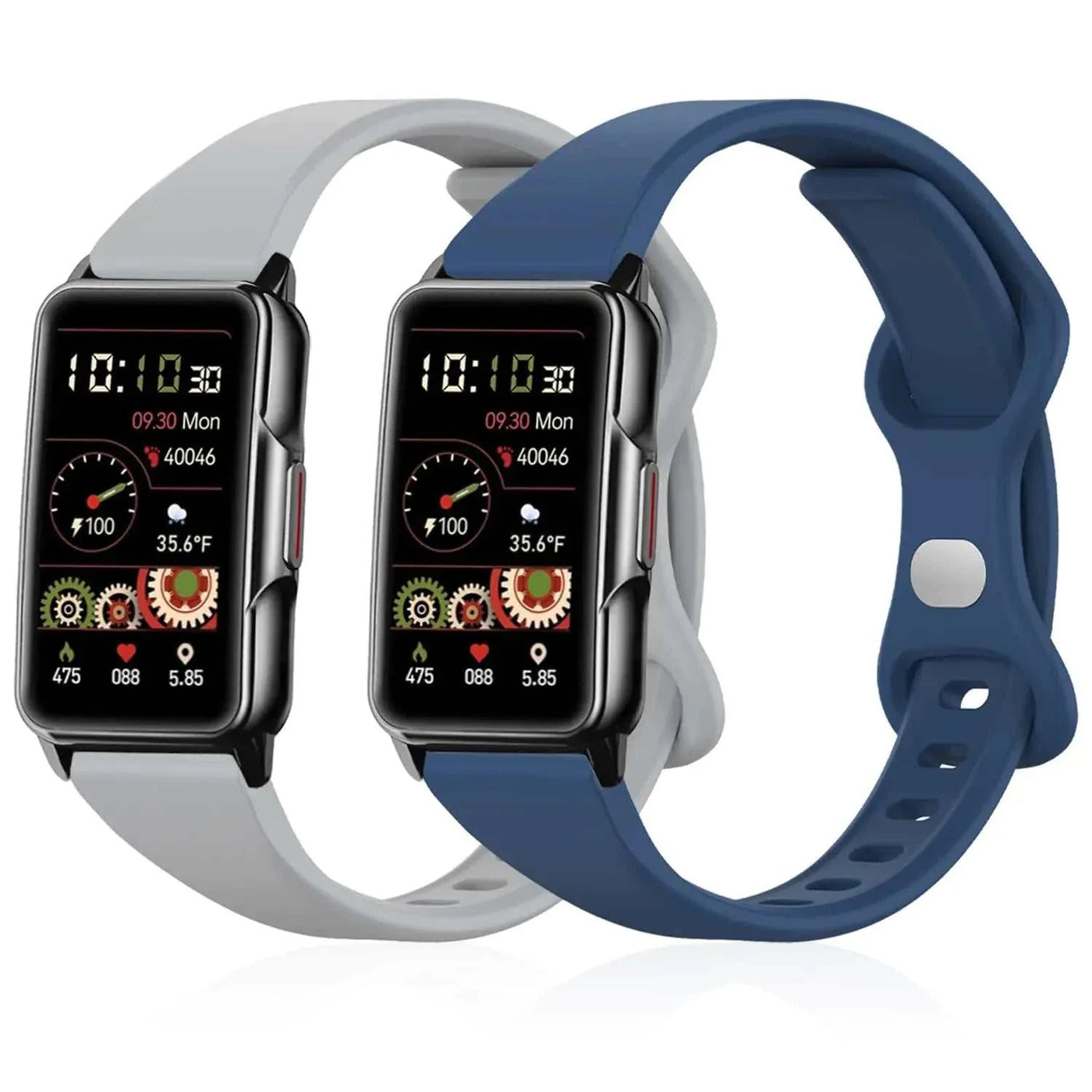 Slim watch bands for Mindrose H80 smartwatch, silicone sport straps in gray and blue, 2 pack.