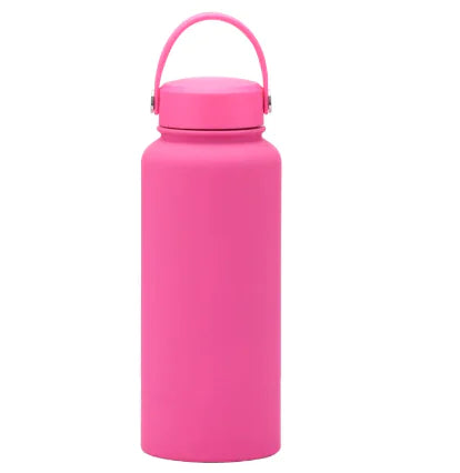 Steel Sport Max pink stainless steel sports kettle with easy-carry handle.