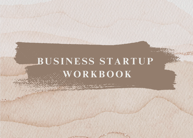 Business Startup Workbook cover with abstract background design.