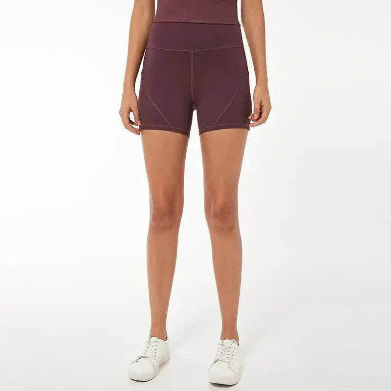 Quick-Dry High-Waisted Sports Shorts in Dark Purple, ideal for yoga and workouts.