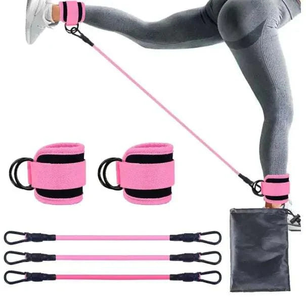 Ankle strap resistance bands for fitness with adjustable straps and elastic bands for leg and hip exercises.