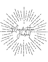 Manifestation Journal cover design with radiating lines and elegant script.