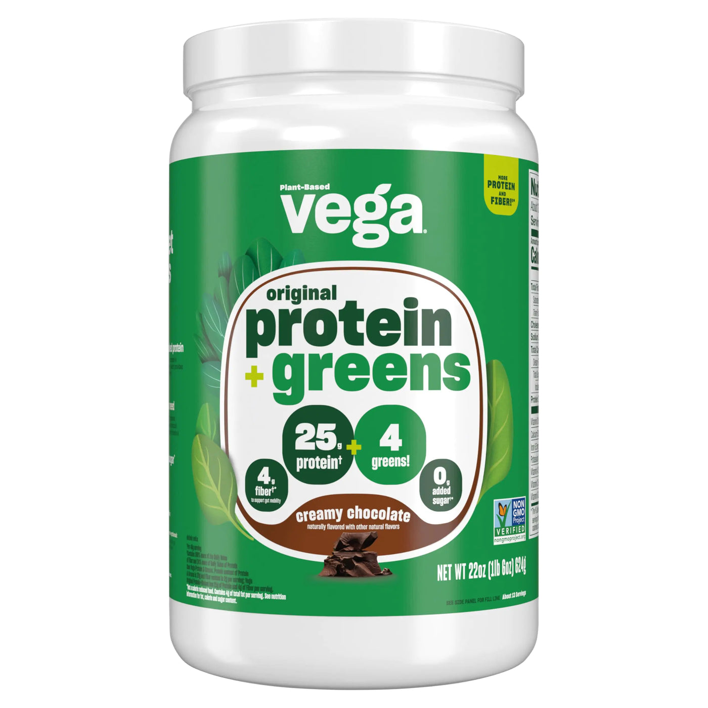 Vega Protein and Greens Chocolate Protein Powder, 25g Plant-Based Protein, Non-GMO, Vegan, Gluten-Free, 1.3 lbs.