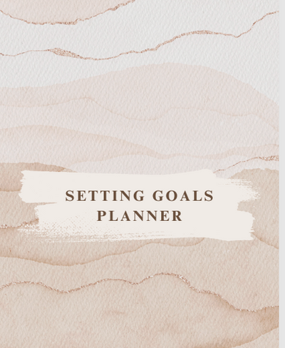 SETTING GOALS PLANNER cover with abstract beige waves design.