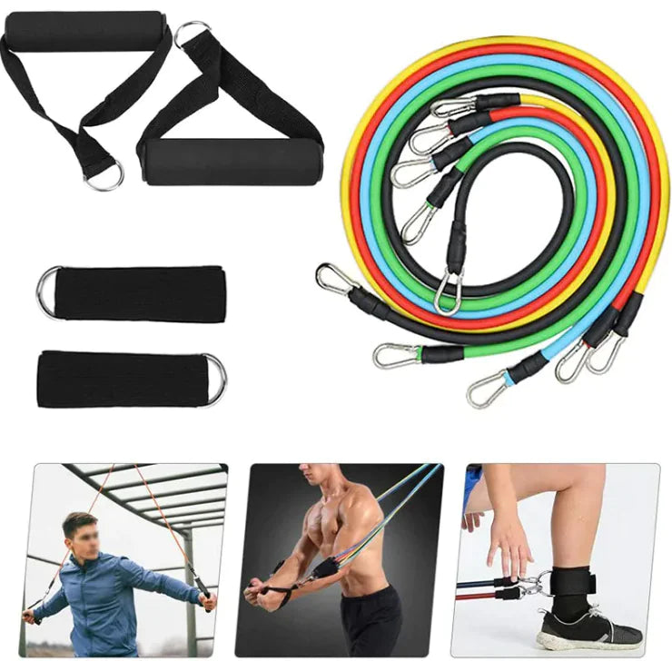 TPE resistance training band set with handles, ideal for home workouts and fitness routines.