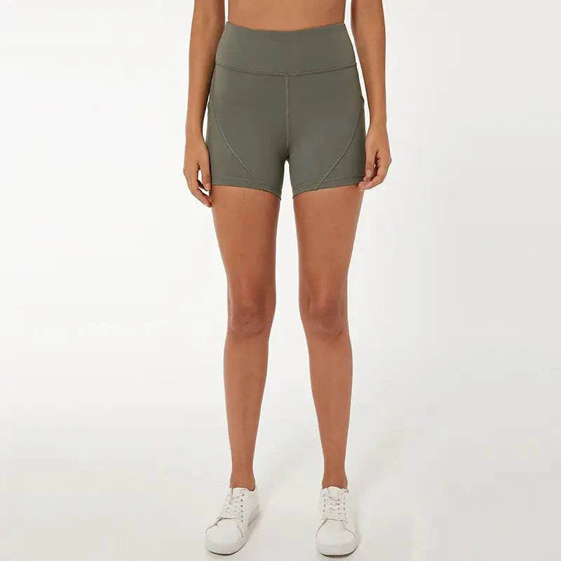 Quick-Dry High-Waisted Sports Shorts in Moss Green showcasing fit and style.