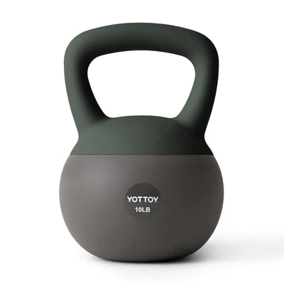 Soft 10 lb kettlebell with anti-slip base and wide-grip handle for strength training.